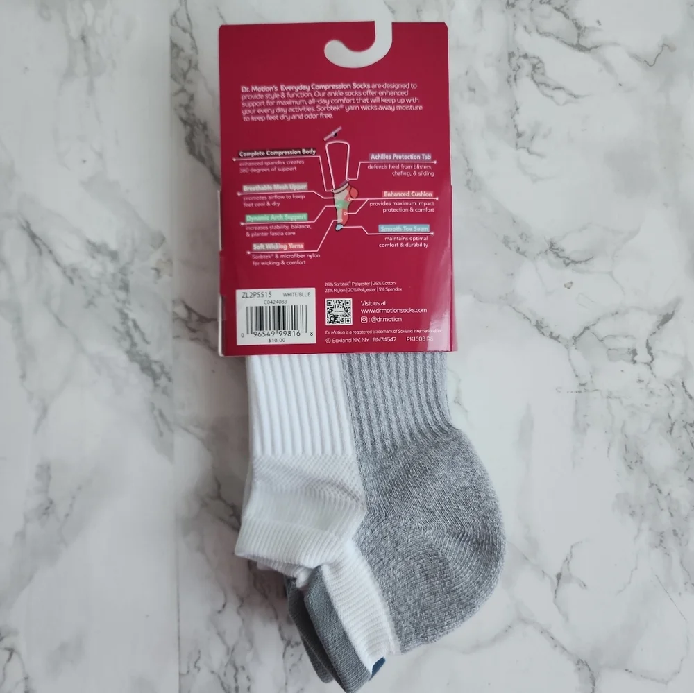 Dr. Motion Ankle Socks 6 Pairs Compression Socks Size Socks 9–11 Shoe 4-10